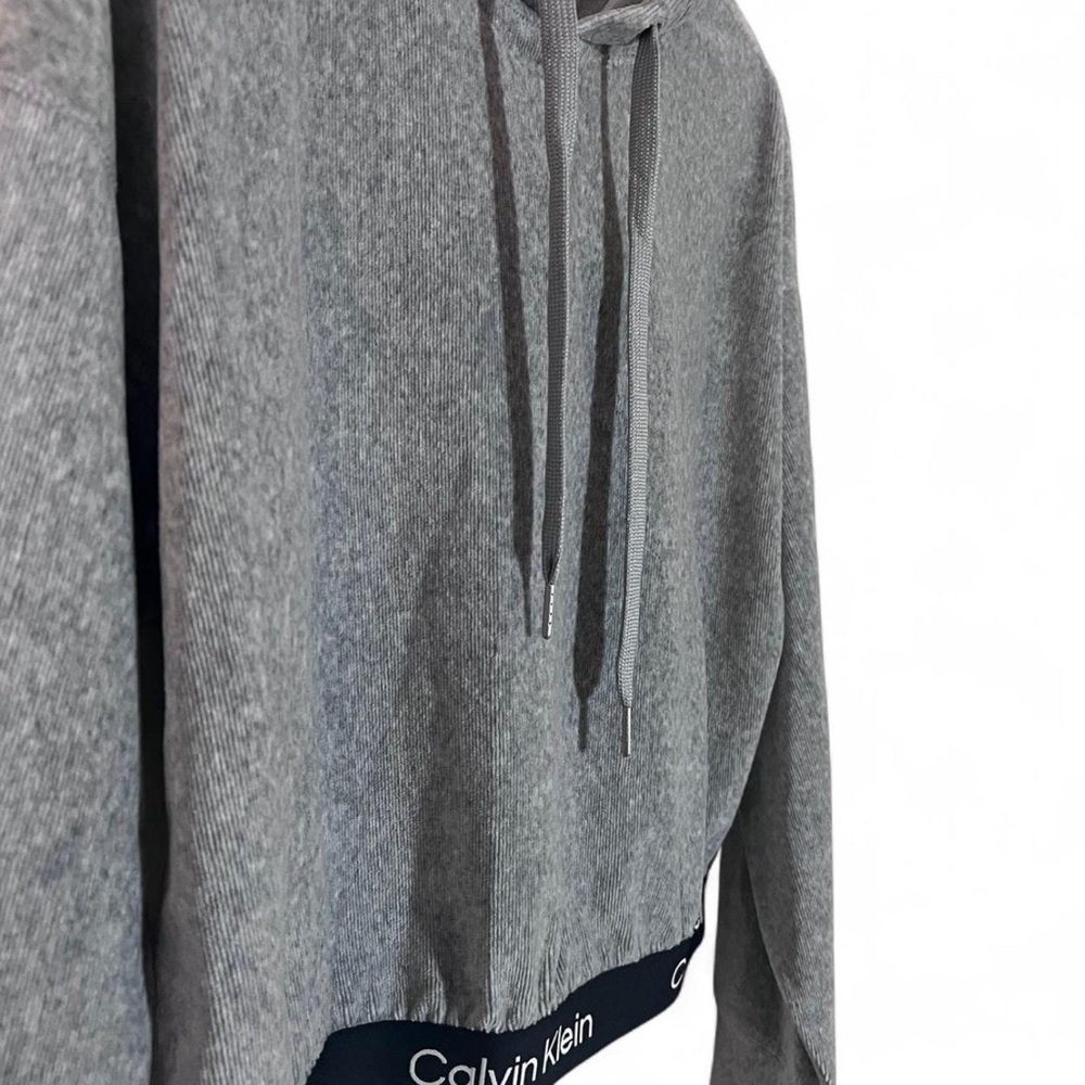 Calvin Klein Performance Velour Ribbed Top Large Grey Black Soft Cozy - Picture 3 of 6